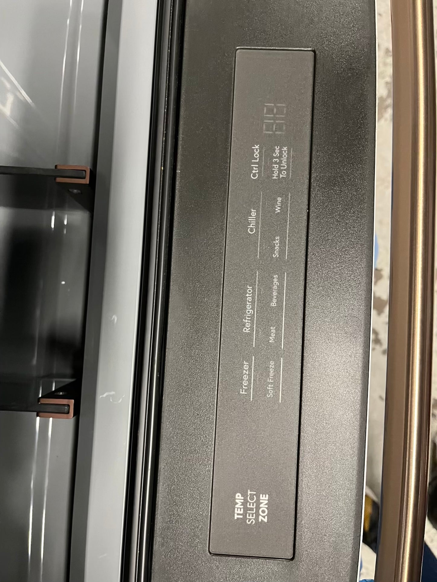GE Café 36 Inch 4-Door French-Door Smart Refrigerator with 27.8 Cu. Pt. Capacity, TwinChill™, Convertible Drawer, LED Light Tower, Auto Fill, Humidity Control System, Shabbos Mode ENERGY STAR® Matte White with Brushed Bronze Handles 36” #RF840EB