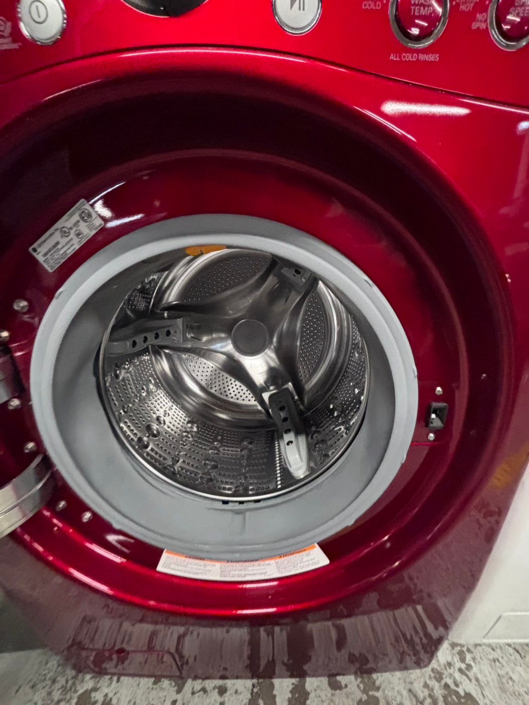 >LG washer 4.0cu ft & dryer 7.5 steam set electric 220v front load stackable or side by side - sensor dry in red  #WEG74BR