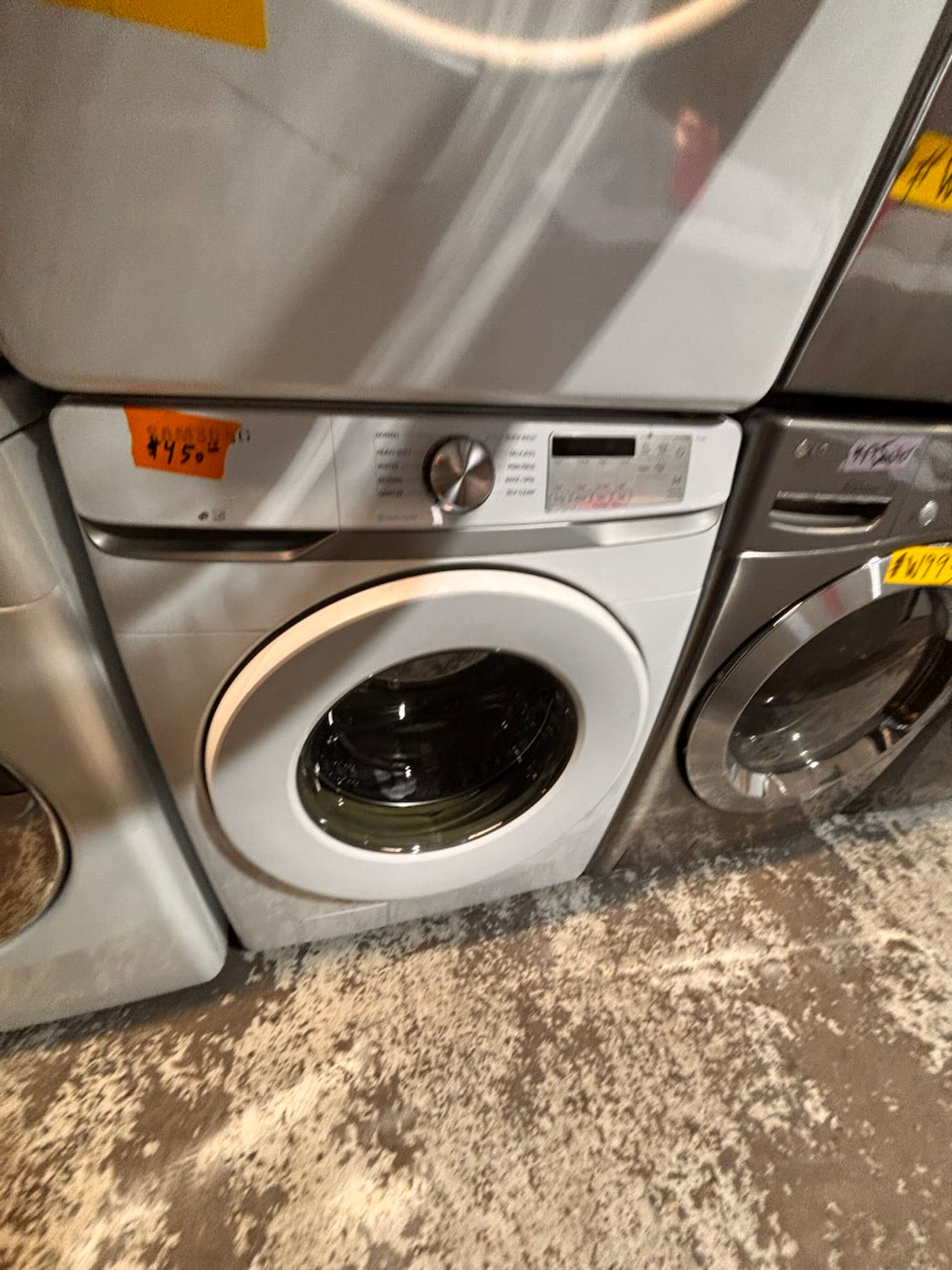 }} Samsung front load  washer large capacity& electric dryer steam set front load stackable or side by side white  27” in used-Refurbished working 💯 with warranty #SAX715ET