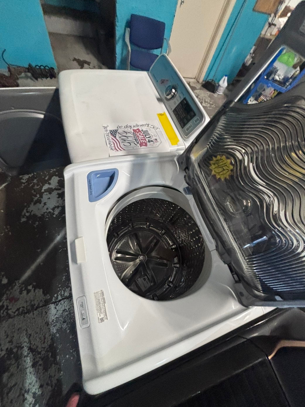 >*july 4th sale 🇺🇸samsung white  top top load washer large capacity & dryer set electric 220v side x side top load stainless steel drum white color used-refurbished #WSYH55B