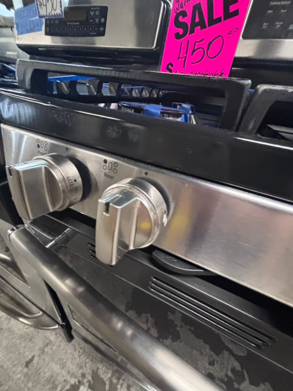 >*Sale🔥GE Gas range 5 burner convection oven bake ,broil Hi/Lo self clean in stainless steel used-Refurbished 30” #GSG996B