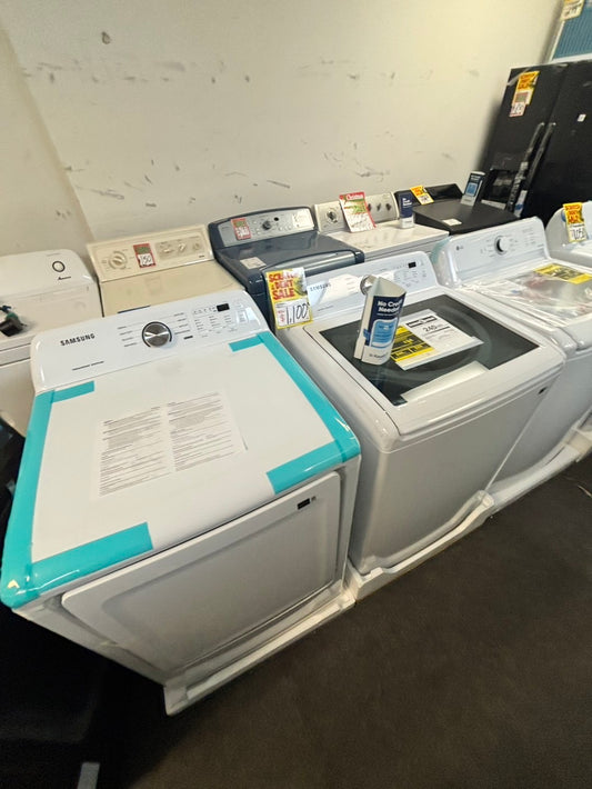 *Open box 📦 New S/d New Samsung Top load washer Stainless steel Drum 4.5 Cu.Ft And Electric dryer set 27” wide white #WDS40L