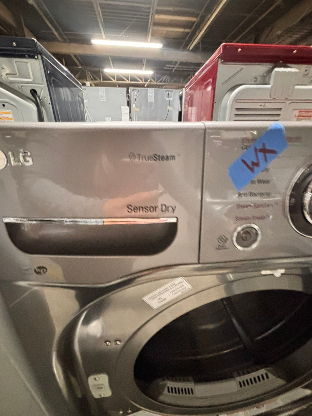 >LG steam sensor Dry front load stackable electric 220v dryer stainless steel drum in gray -silver color ,used-refurbished 27" #DEL436B