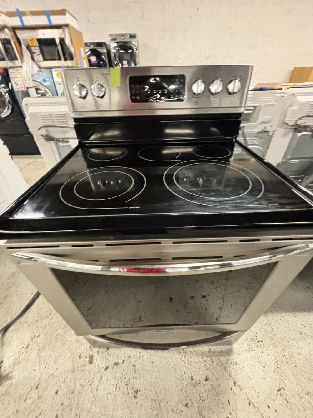 *Frigidaire glass top electric range 220v 5 burner convection oven -warm zone bake broil self clean Refurbished stainless steel fast boil 30" #EE3F1CB