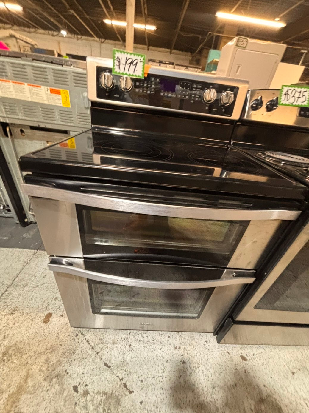 }Whirlpool glass top double oven convection electric range 220v 5 burner stainless steel warm zone bake broil Refurbished fast boil 30" #W6GT16B