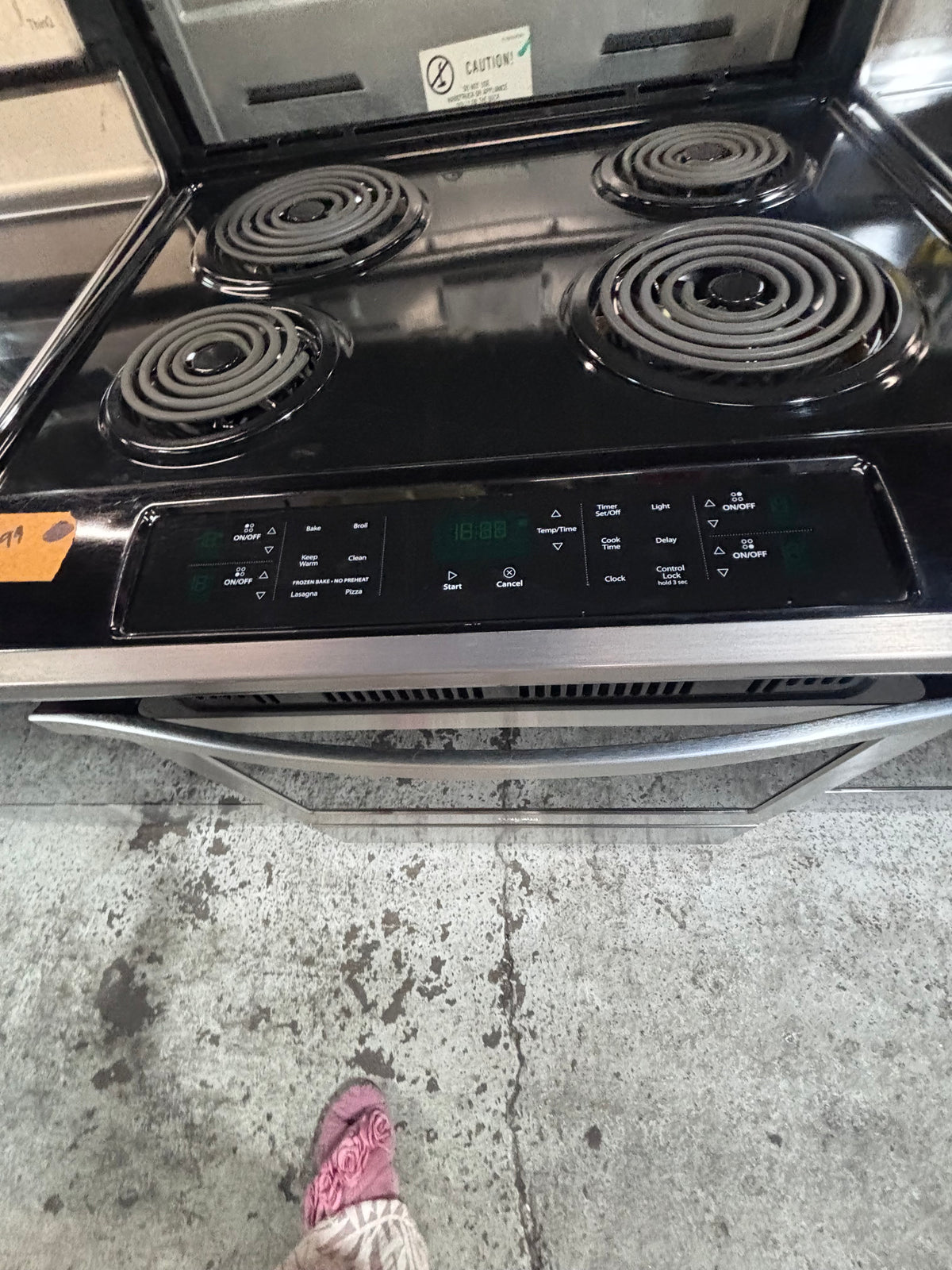 }Whirlpool slide-in coil top electric 220v range 5 burner warm zone bake broil self clean in stainless steel 30" used-Refurbished #WE1R27B
