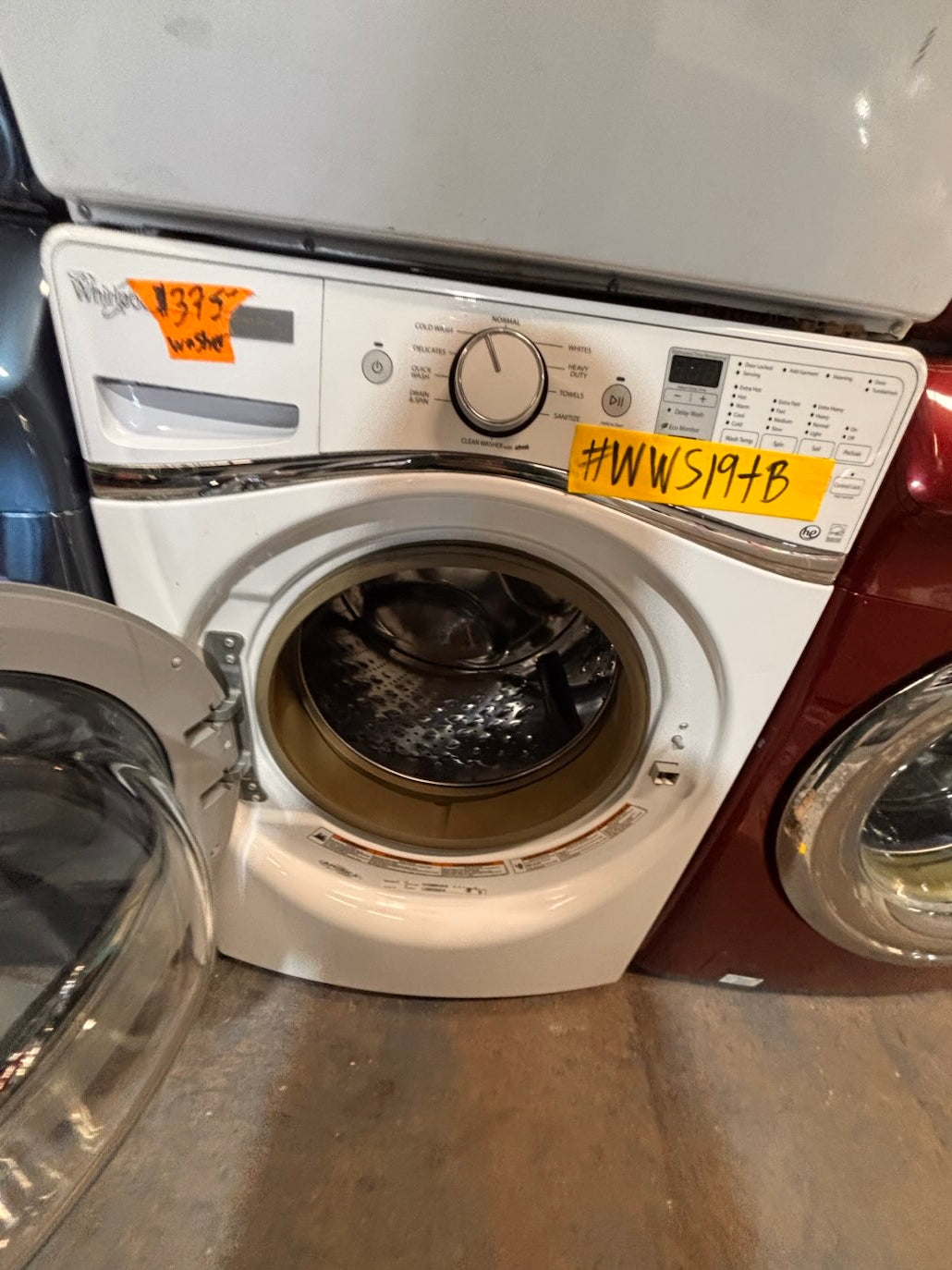 }}Whirlpool steam washer 4.5 cu ft & dryer 7.2 cu ft mix & match set electric steam 220v front load stackable or side by side - sensor dry white color   #WY918SET
