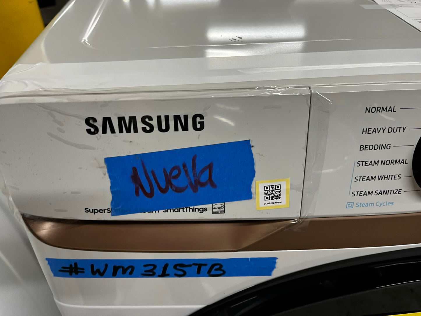 -Open Box 📦 Scratch & Dent Samsung 5 cu. ft. Extra Large Capacity Smart Front Load Washer in Ivory White with Super Speed Wash and Steam | stock number #WM315TB