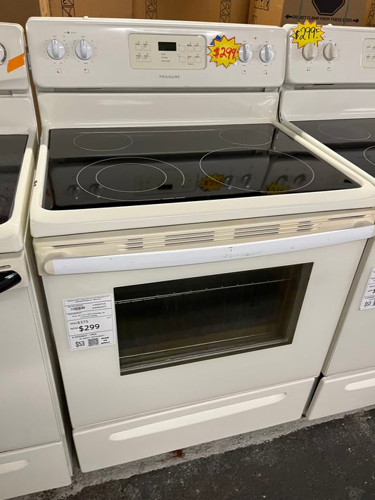 Frigidaire electric range 220v 4 burner bake broil in off white Refurbished 30" #ER181UB