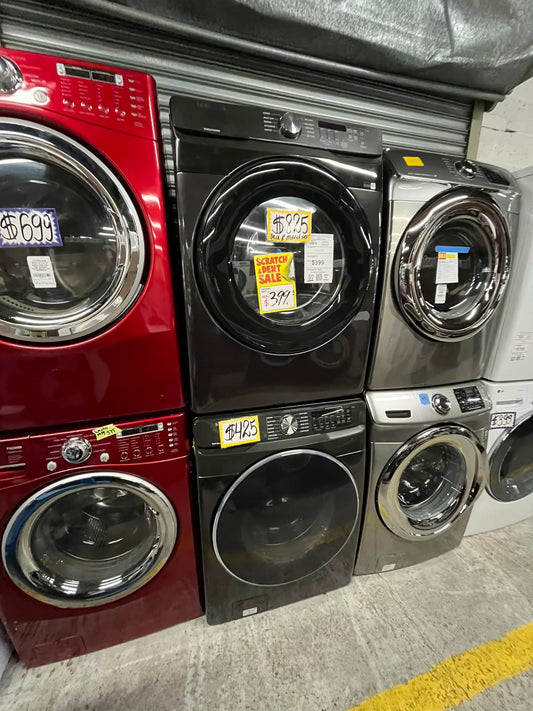 Used Samsung washer 4.5 cu ft & open box scratch & dent dryer 7.5 cu ft set electric 220v front load stackable pr side by side -sensor dry He in black stainless steel  #RF207SB