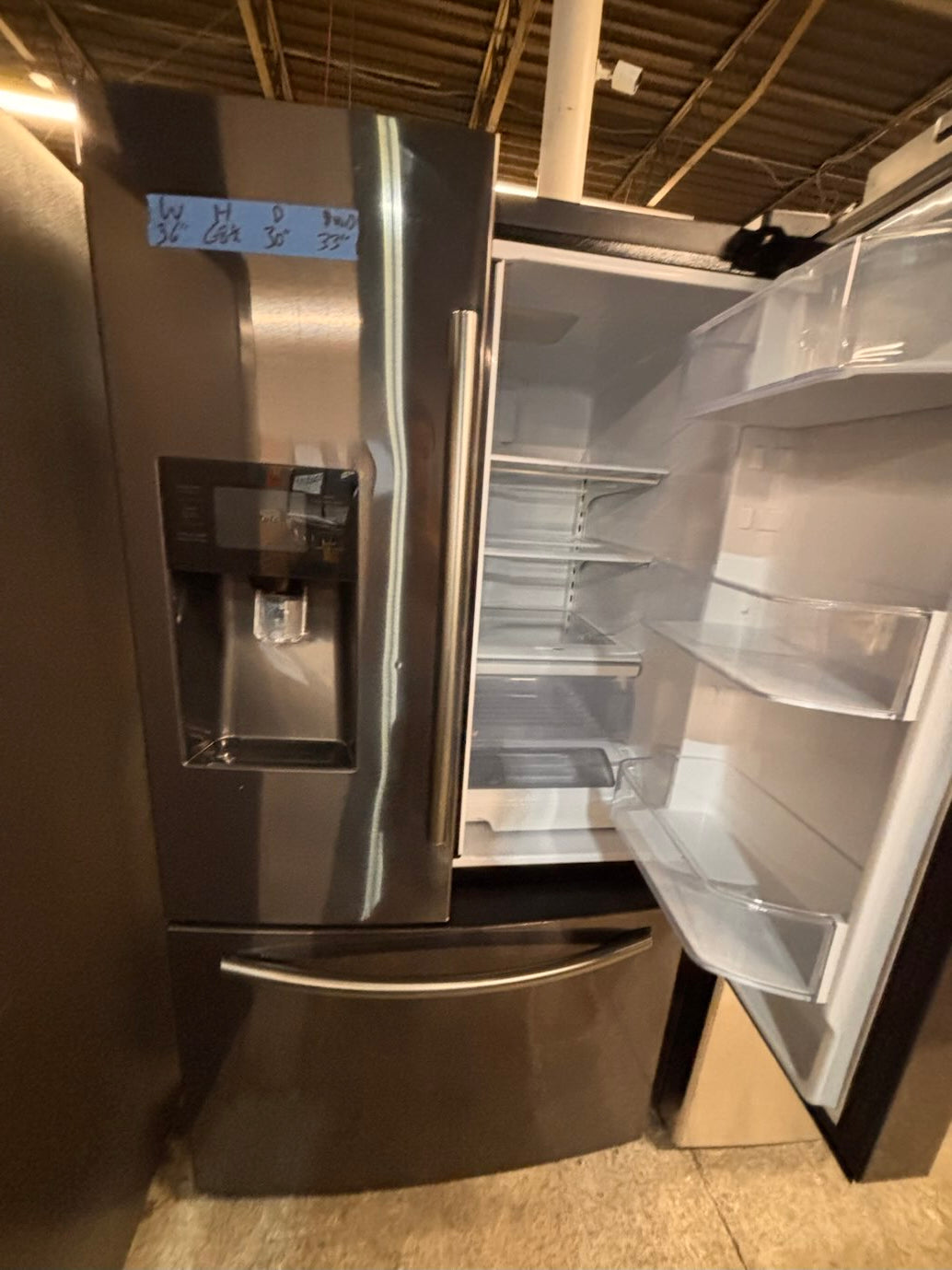 }} SALE 🔥36”Samsung French doors  fridge  stainless steel ((ice maker  doesn’t work) only water works , , doesn’t affect on the others functions. #FDSB13WB