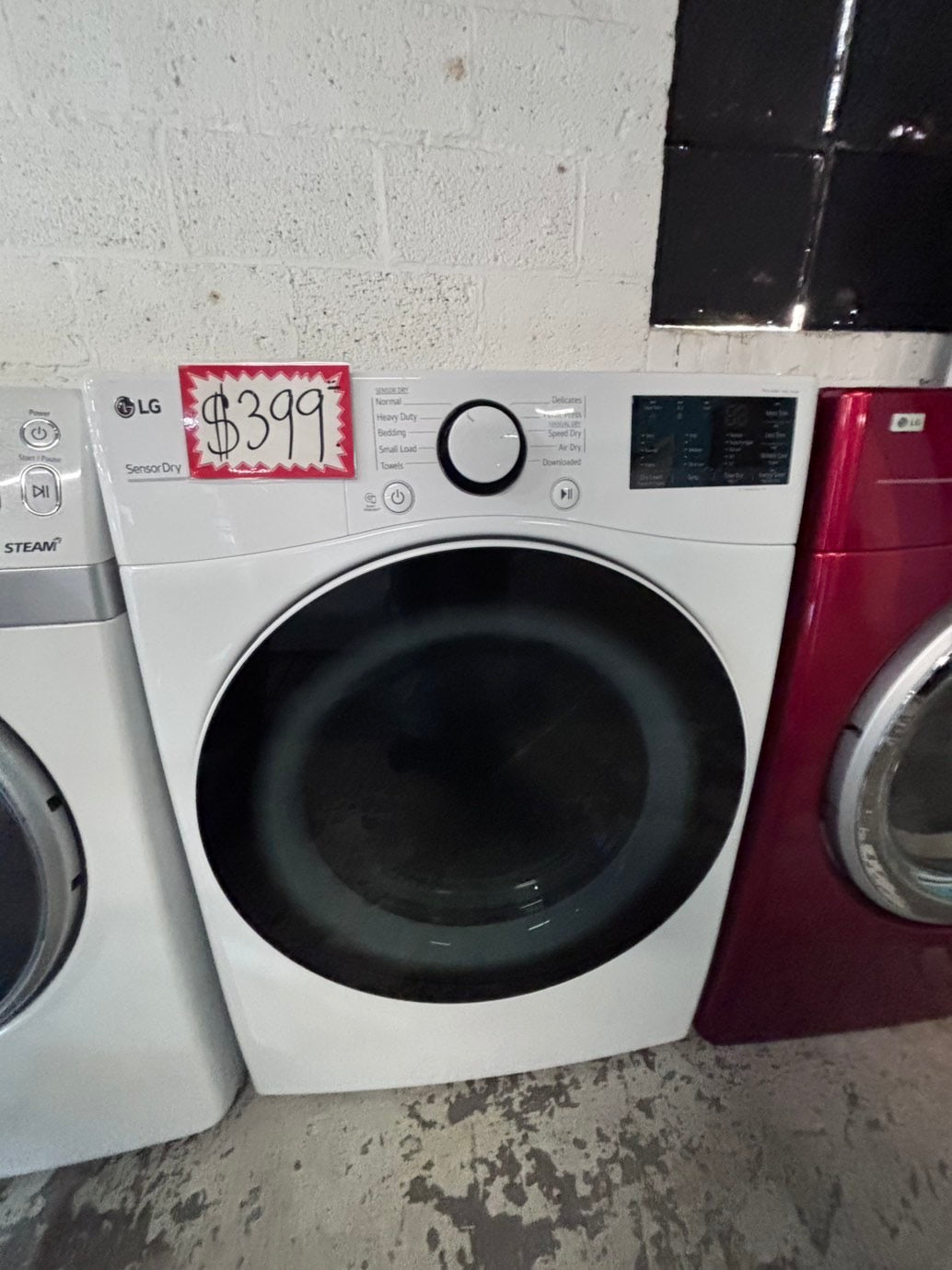 >*LG sensor Dry front load stackable electric 220v dryer in white  color used-refurbished 27" #DSTR5NB