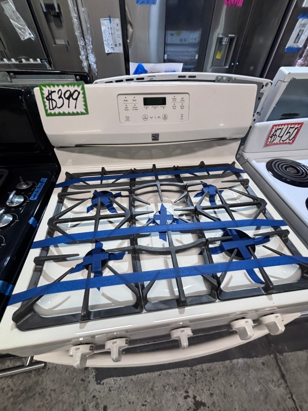 >*July 4th SALE🔥Kenmore Gas range 5 burner bake broil Hi/Lo self clean in off white used-Refurbished 30” #FG66J2B