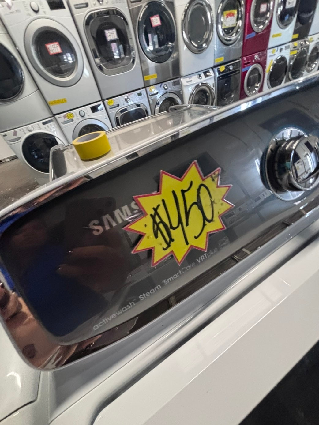 >*july 4th sale 🇺🇸samsung white  top top load washer large capacity & dryer set electric 220v side x side top load stainless steel drum white color used-refurbished #WSYH55B