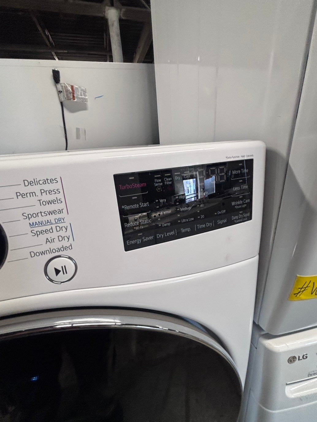>*LG white Dryer electric 220v in front load w/pedestal extra storage stainless steel drum large capacity 27" refurbished #EGLY1XB