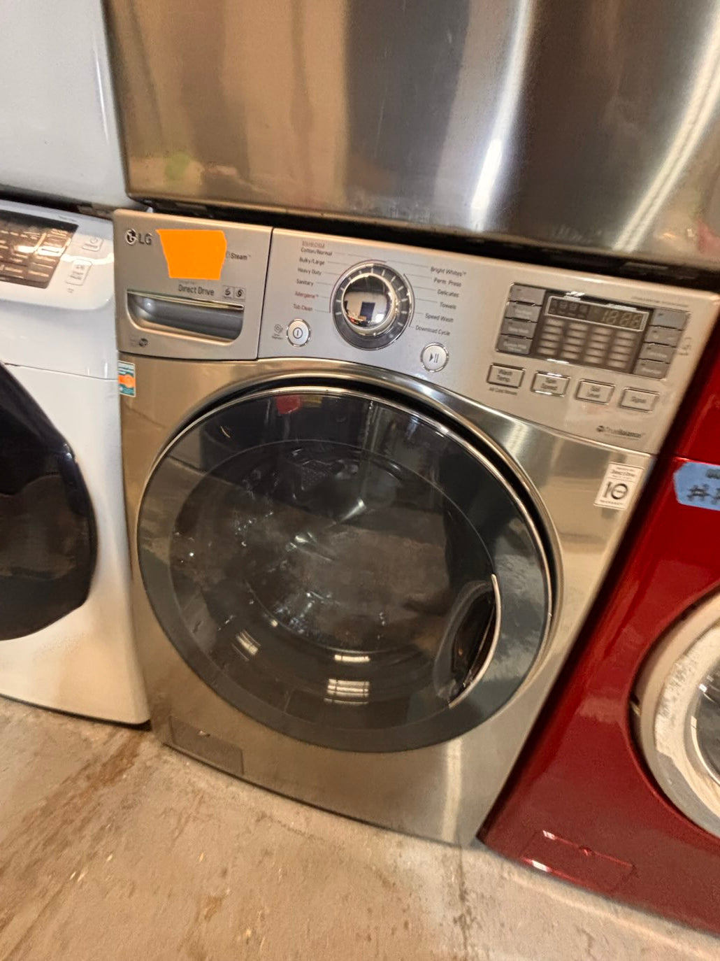 }}LG GAS  washer large capacity& dryer steam set front load stackable or side by side gray-silver 27” working 💯 with warranty !   used-Refurbished #LGSQ77SET