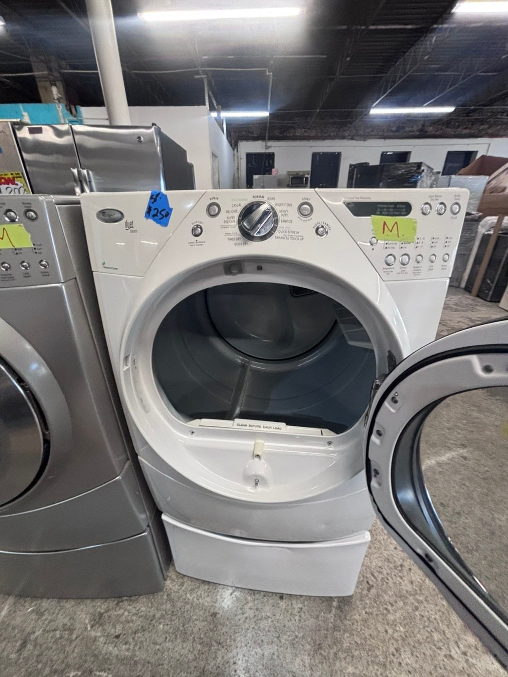 >*july 4th 🇺🇸🔥whirlpool Dryer electric 220v in white front load w/pedestal extra storage  drum large capacity 27" refurbished #EDPL15B
