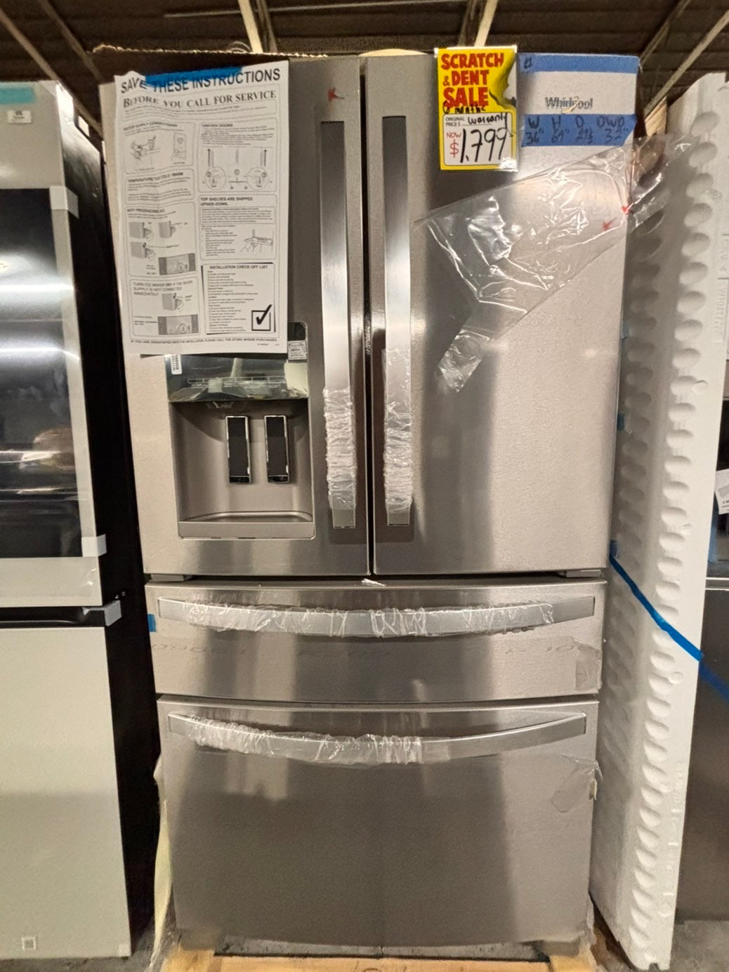 >Whirlpool - 25 Cu. Ft. Wide French Door Bottom Mount Refrigerator with Two-Tier Freezer Storage - Stainless Steel #FDWR331B