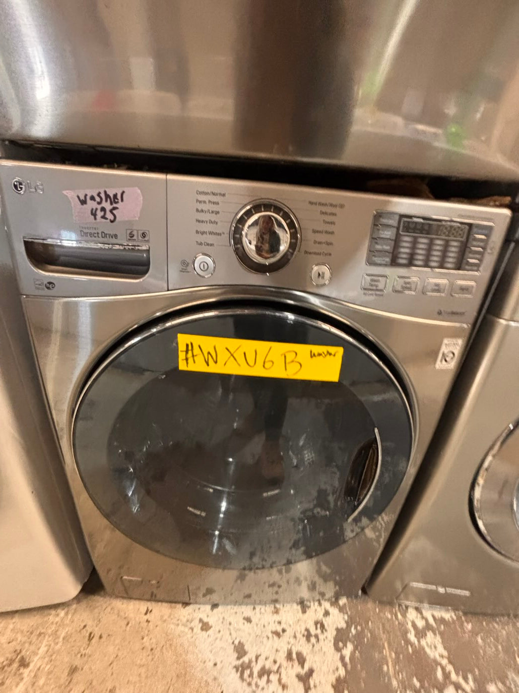 }}LG GAS  washer large capacity& dryer steam set front load stackable or side by side gray-silver 27” working 💯 with warranty !   used-Refurbished #LGSG3SET