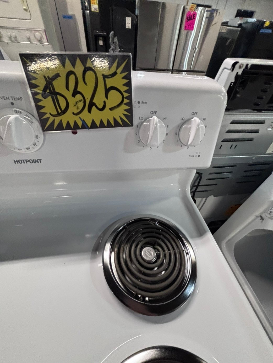 >*hot point white electric coil top range coil 220v bake /Broil 4 burner used-Refurbished  great condition 30" #HEF95B