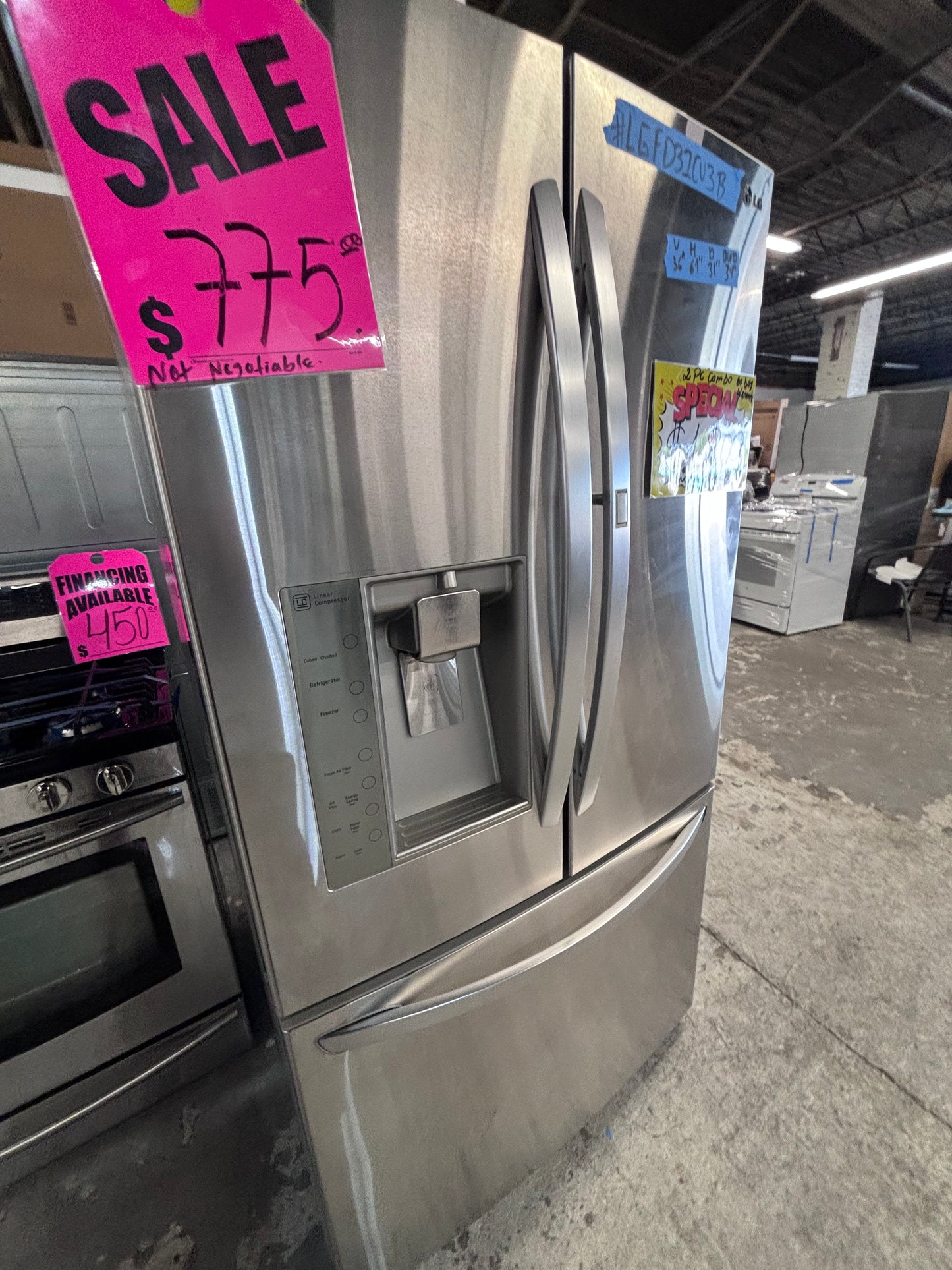 >Special 🎈2pc. Combo Refurbished 30” cu.ft -LG full size french door refrigerator w/ice water dispenser 36",gas range five burners all same brand used-refurbished  #RF6612PC
