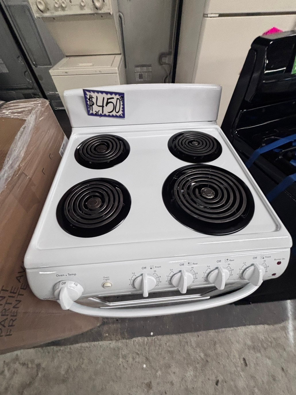 >20” Top coil white electric stove with broil 20” #EF426B