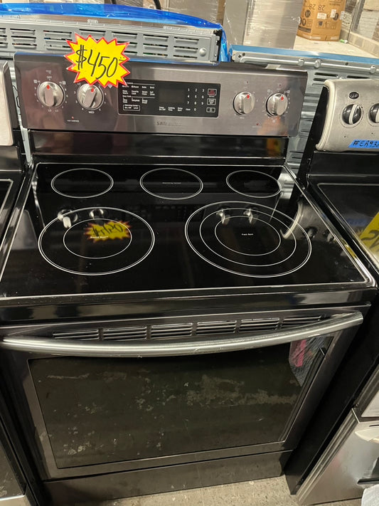 🥳= Samsung electric 220v glass top range 5 burner convection bake Broil roast self clean black stainless steel 30" Refurbished #ERNG23B
