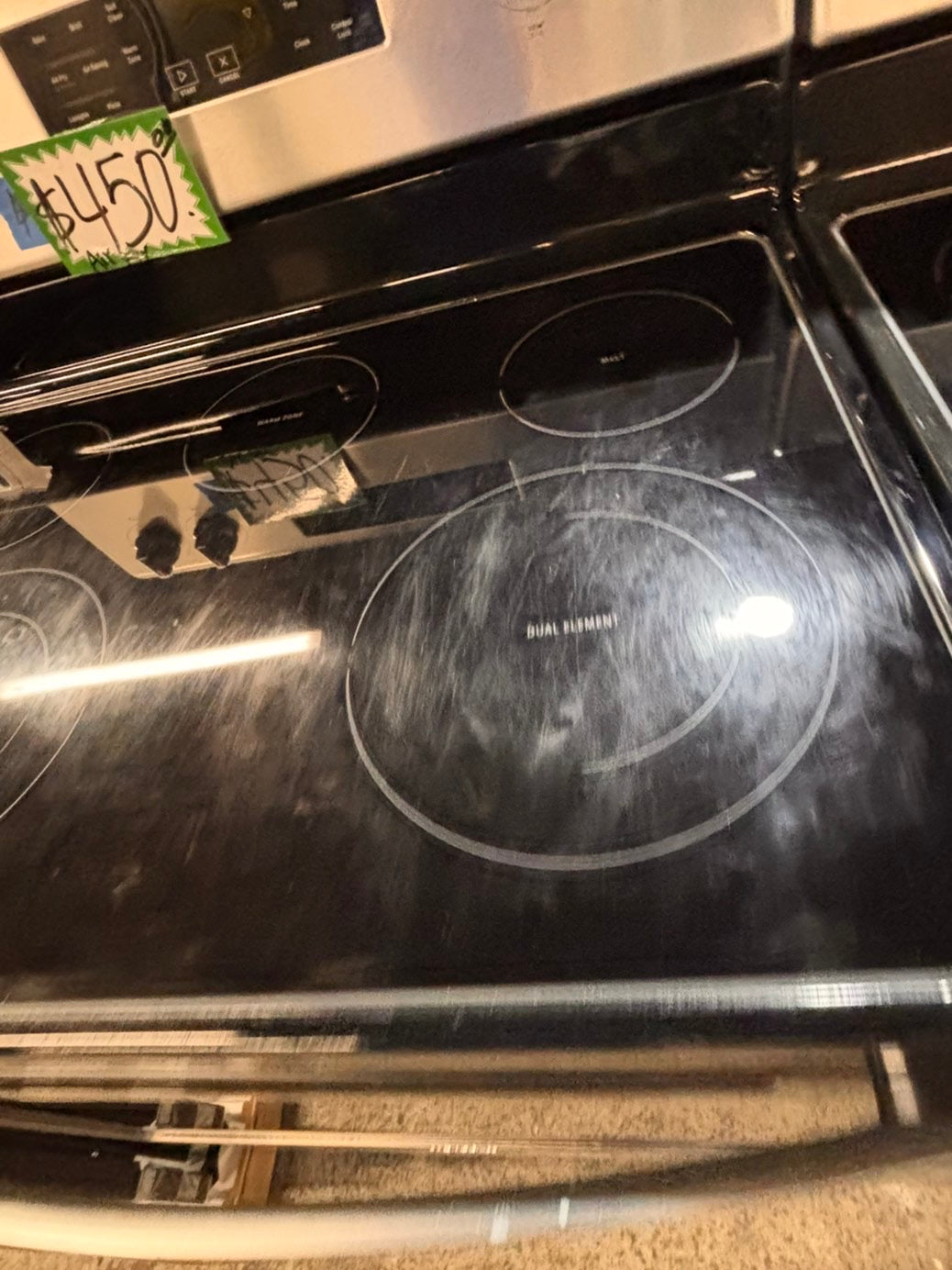 >*whirlpool electric Air-fry 220v glass top range convection-oven  bake Broil roast self clean stainless steel 30" used-Refurbished #EAF661B