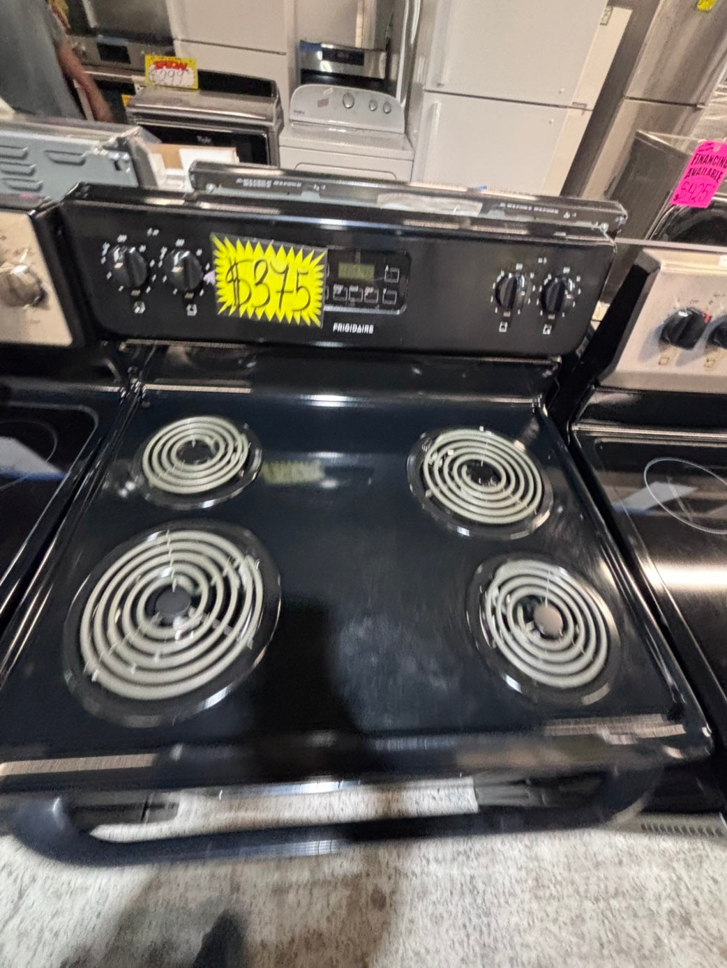 >*frigidaire black  electric coil top range coil 220v bake /Broil 4 burner used-Refurbished  great condition 30" #FBF55B