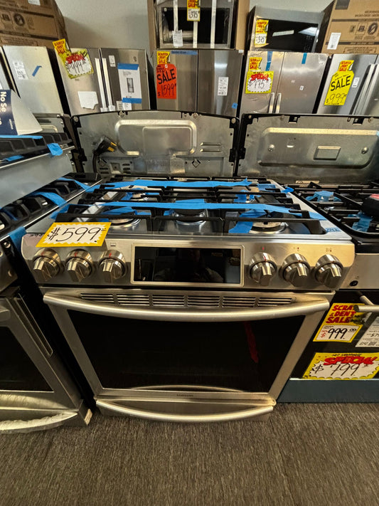 Samsung Gas range 5 burner slide in convection bake roast broil self clean Refurbished 30" item #GR263JL