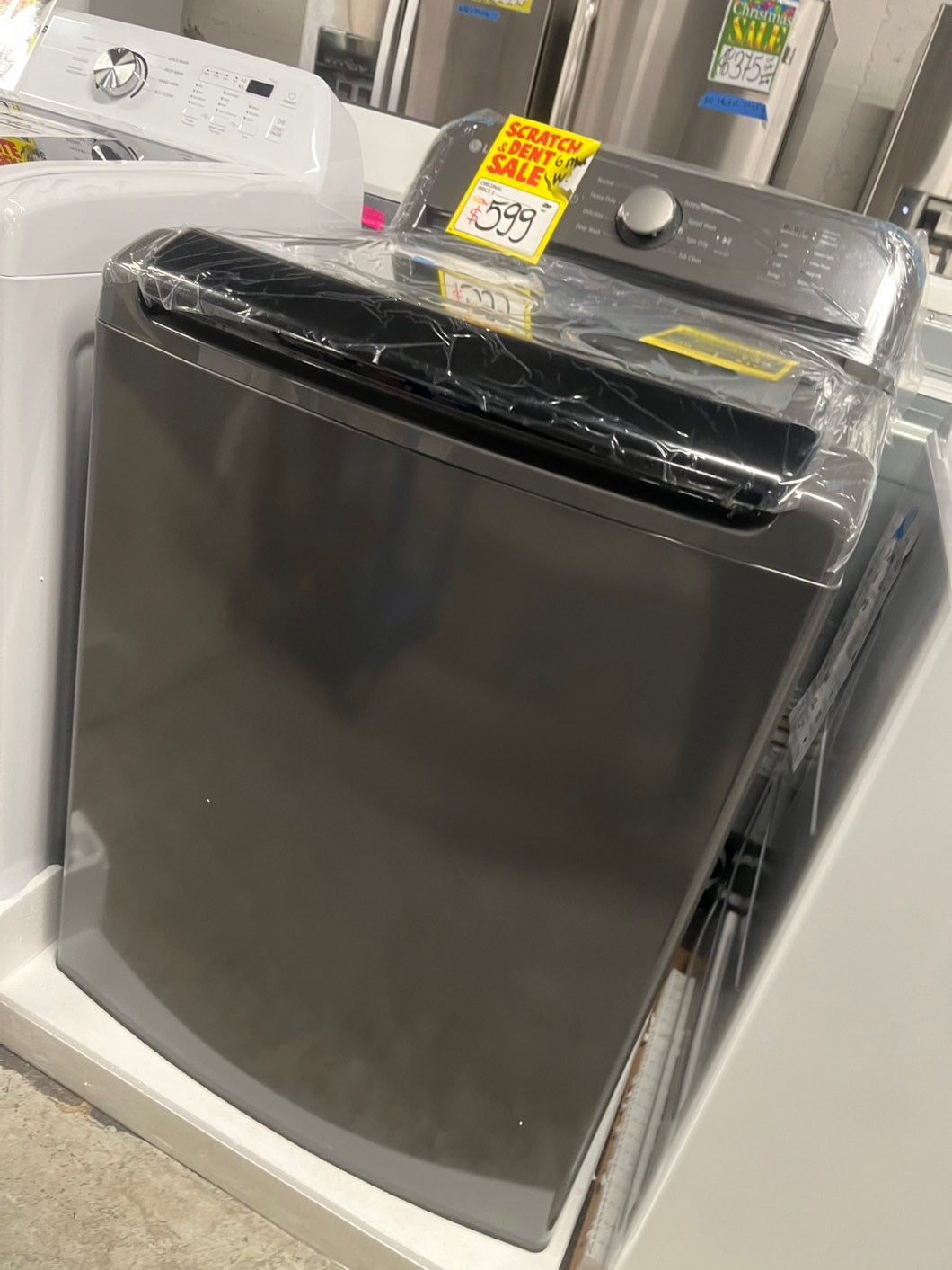 *Open box 📦 New S/d 4.1 cu. ft. Top Load Washer in Monochrome Grey with 4-Way Agitator, NeveRust Drum, SlamProof Glass Lid, and True Balance #LGT452B