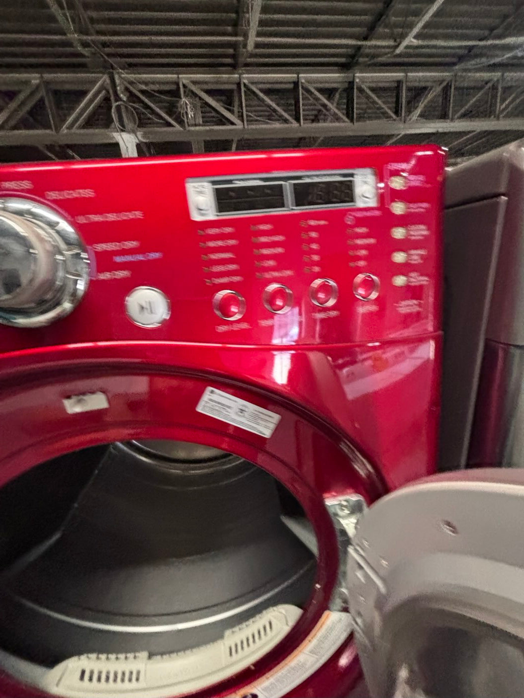 }special 🔥LG washer large capacity& GAS dryer steam set front load stackable or side by side red  27” in used-Refurbished #FWU34VBSET