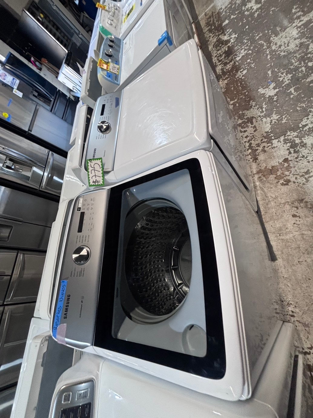 >*samsung white  top top load washer large capacity & dryer set electric 220v side x side top load stainless steel drum white color used-refurbished #W5CB3YB