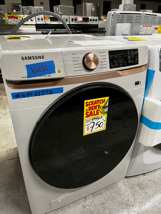 -Open Box 📦 Scratch & Dent Samsung 5 cu. ft. Extra Large Capacity Smart Front Load Washer in Ivory White with Super Speed Wash and Steam | stock number #WM315TB