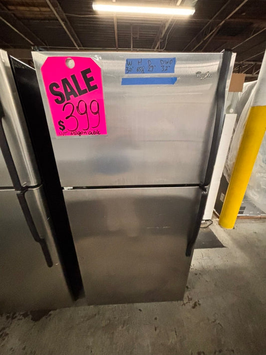 >Whirlpool 30” top freezer fridge stainless steel used-refurbished #RF117B