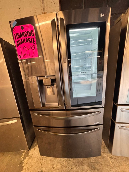 >🎈Used | Refurbished LG 36” French door refrigerator black stainless steel with ice maker & water dispenser —-stock number #RF297941B