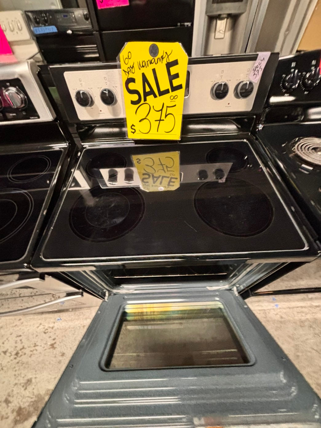 >special🌟whirlpool Glass Top electric stove  bake /broil,Self clean 30” 5 burner ,black & silver color, used-Refurbished   #WEES43GB