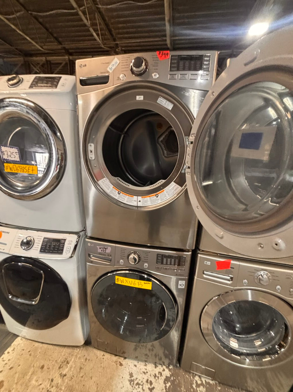 }}LG GAS  washer large capacity& dryer steam set front load stackable or side by side gray-silver 27” working 💯 with warranty !   used-Refurbished #LGSG3SET