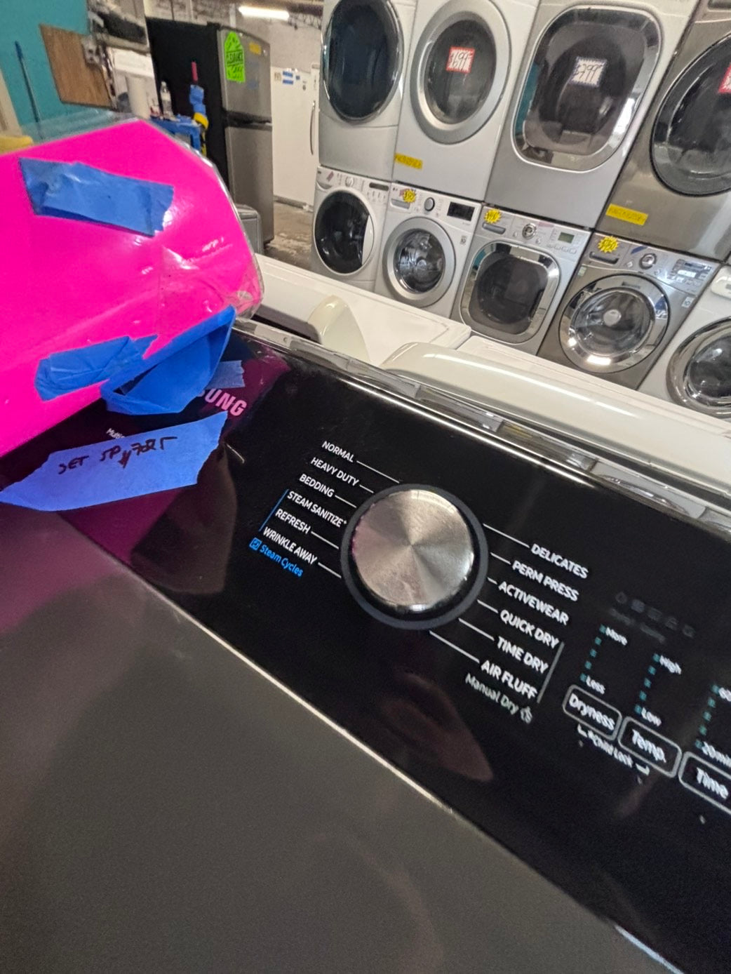 >*july 4th sale 🇺🇸samsung dark gray mix & match top top load washer large capacity & dryer set electric 220v side x side top load stainless steel drum white color used-refurbished #WSNN8VB