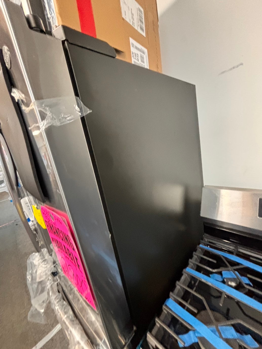 >Special 🎈3pc. Combo new open box  -french door 4-doors refrigerator GE 36” w/ice maker & water dispenser inside ,costumer return gas range five burners Airfry  & new open box over the range microwave GE #RFGAX3PC