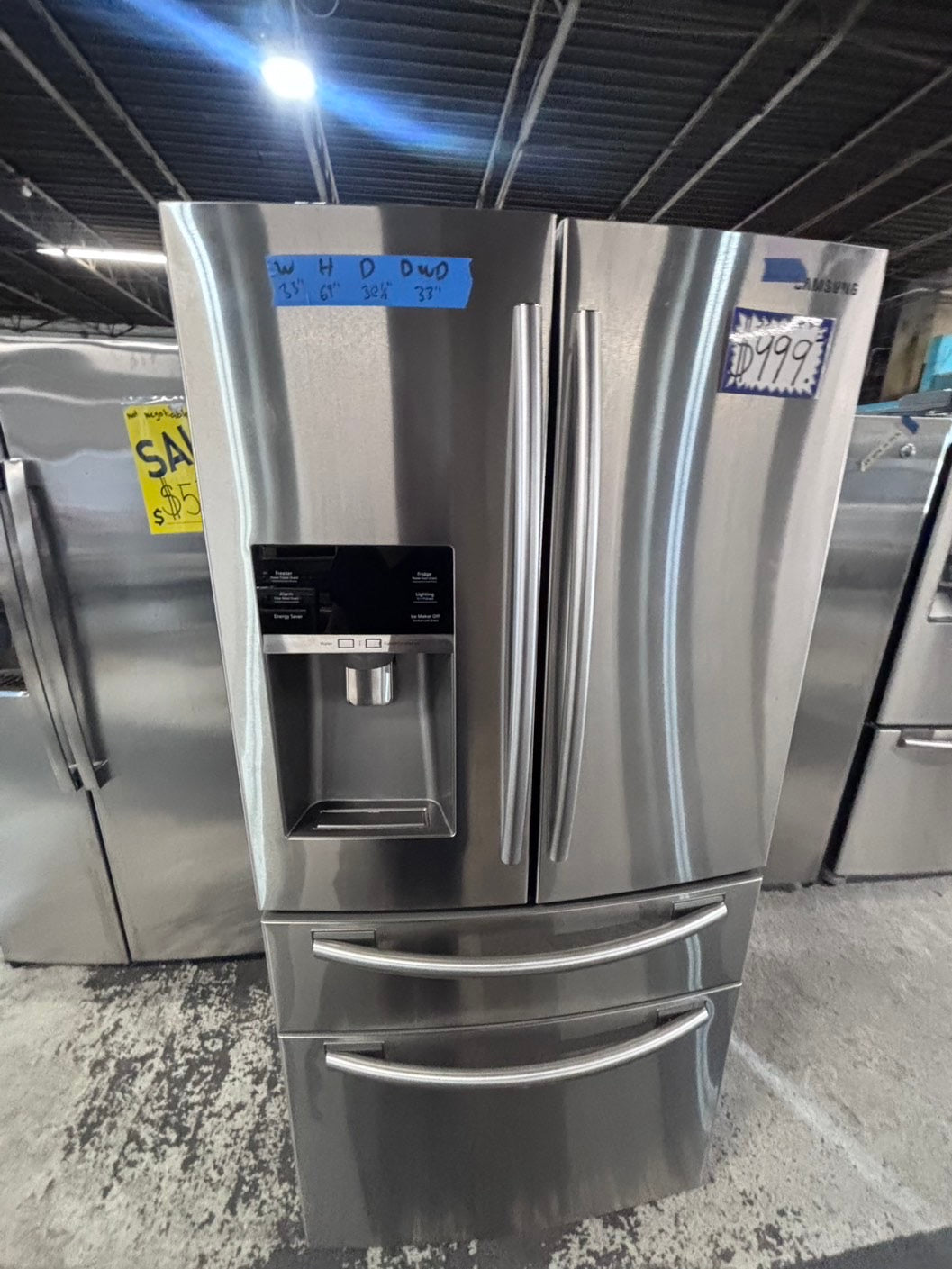 >*Samsung 4-doors French door Refrigerator 33w x 69h stainless steel w/ ice water dispenser 33" #RL7Q33QB