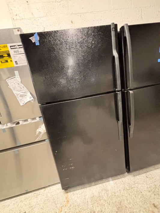 >GE  33” Top freezer fridge   With ice maker inside ,black  used-refurbished #RG21QB