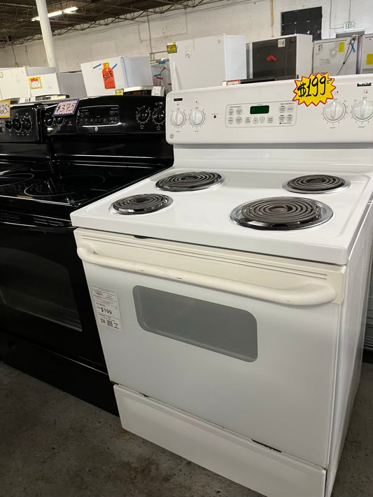 GE electric coil range 220v 4 burner bake broil hi/lo self clean in white 30" #ER536CB