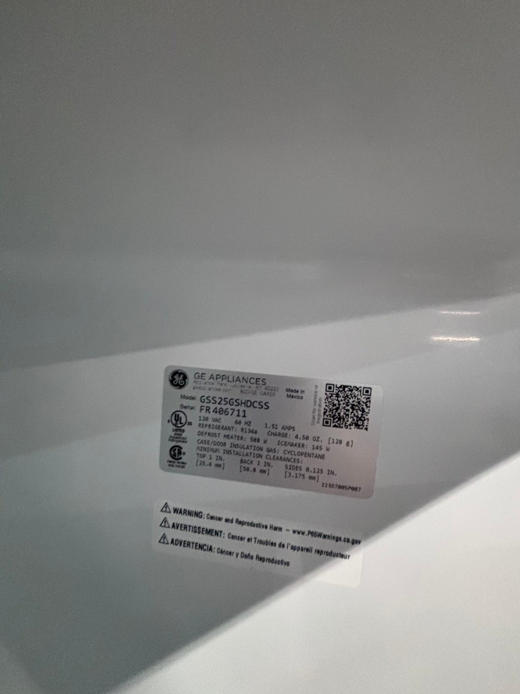 >*36” x 69h GE side by side Refrigerator and freezer stainless steel w/ice water dispenser 36” #AR29A3B