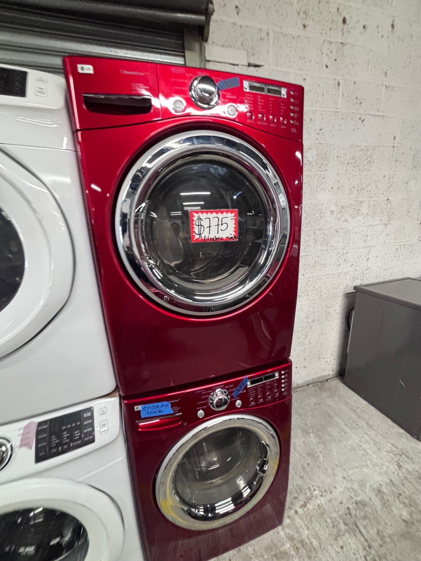 >LG washer & dryer steam set electric 220v front load stackable or side by side - sensor dry in red  #WDRR5D6B