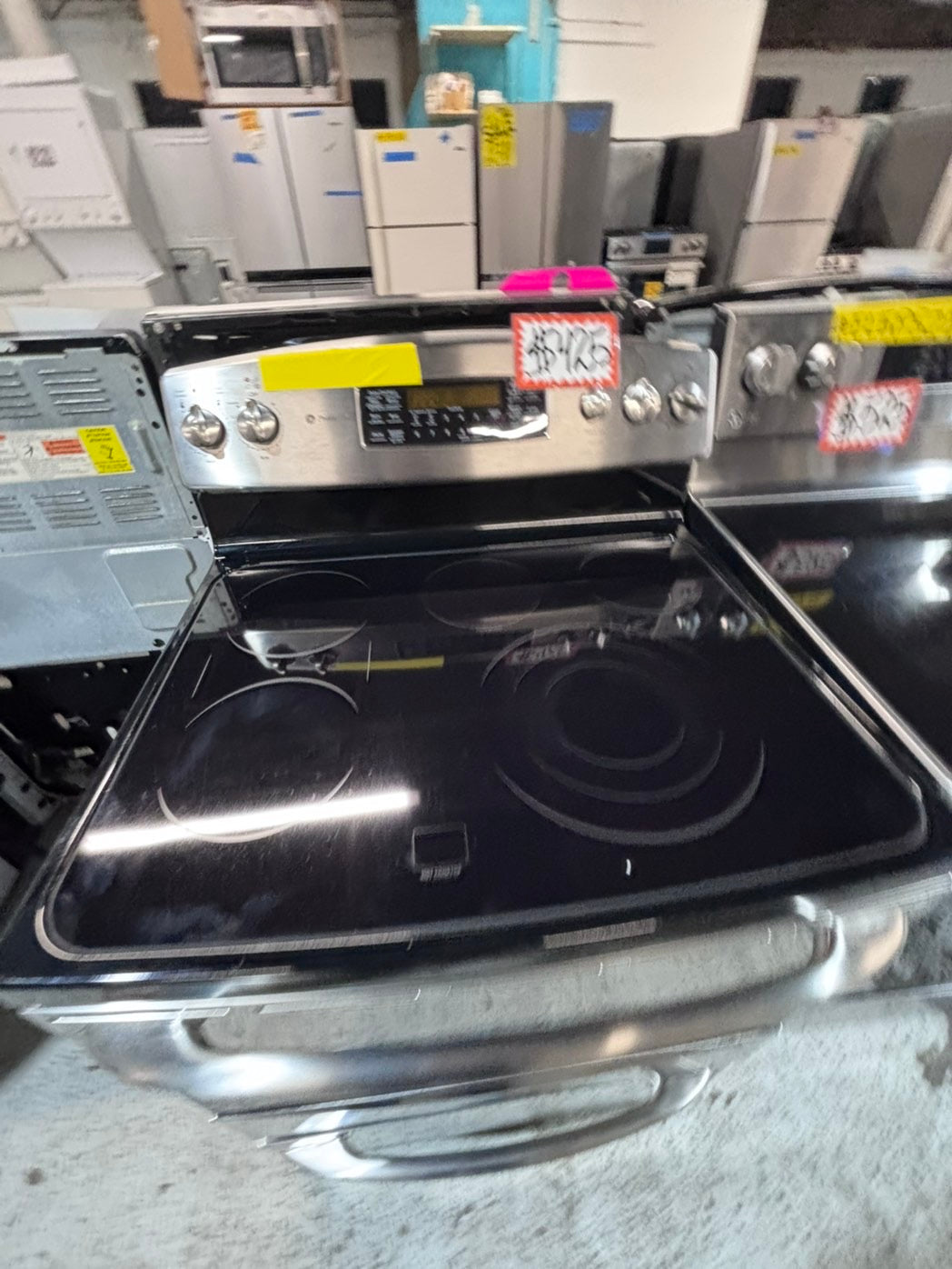 >*GE electric 220v glass top range 5 burner  bake Broil roast self clean stainless steel 30" Refurbished #ES43S3B