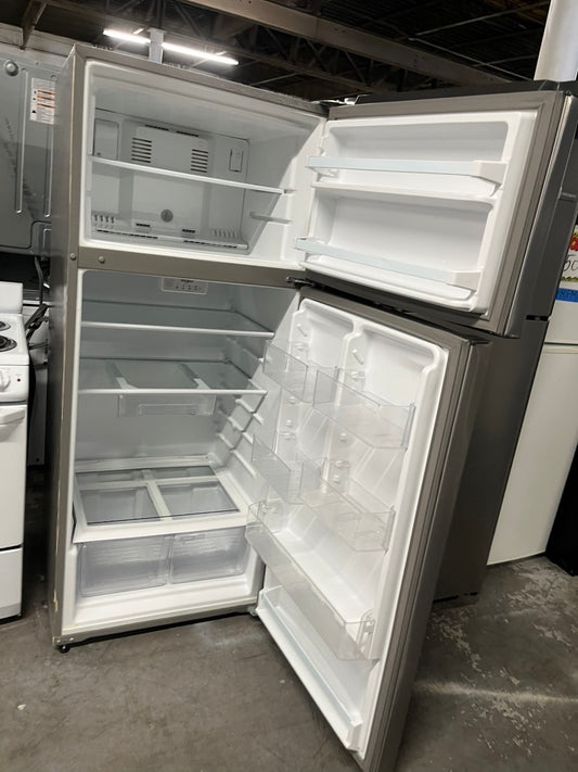 = 28”Whirlpool top freezer refrigerator stainless steel used -refurbished 28” #RF98RB