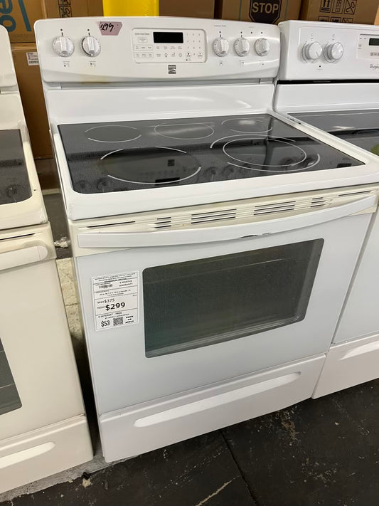 Kenmore electric range 220v 5 burner warm zone convection bake broil flex clean in white Refurbished 30" #ER177EB