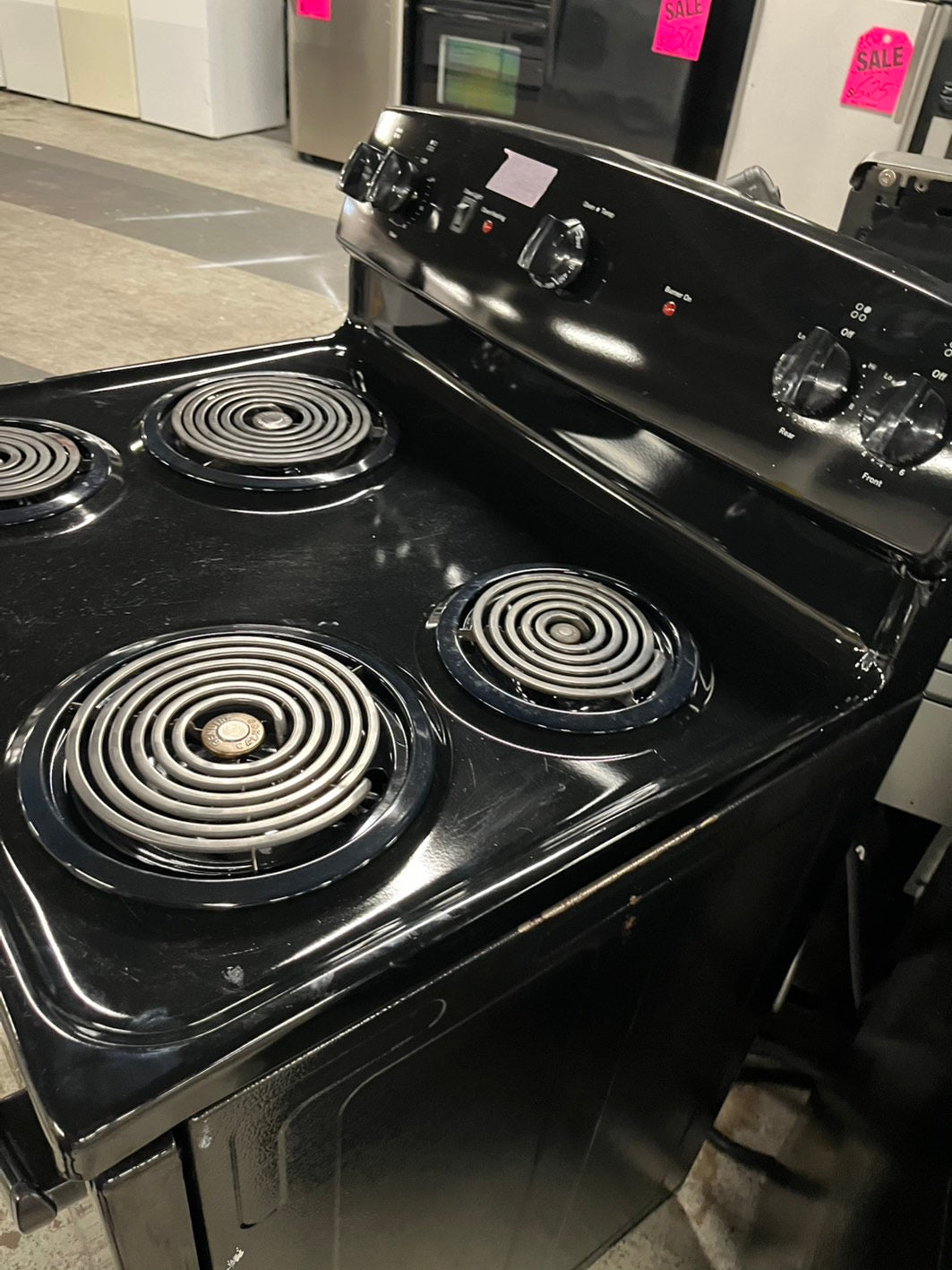 =Ge electric coil top electric range coil 220v 4 burner Refurbished bake Broil 30" Black & #ERF56VB