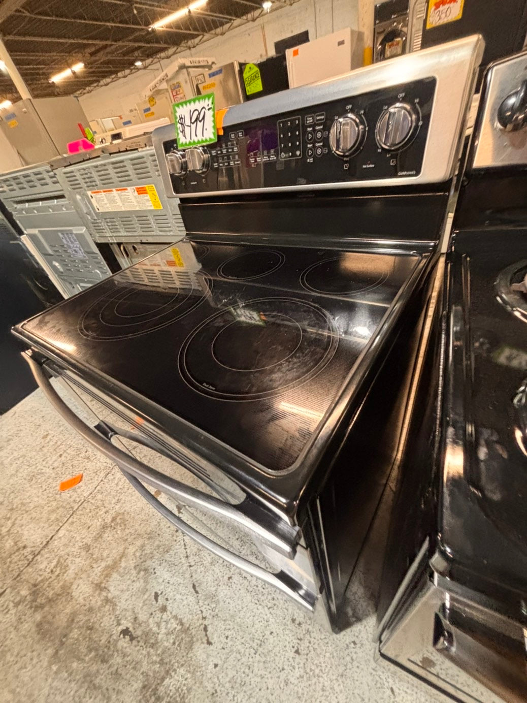 }Whirlpool glass top double oven convection electric range 220v 5 burner stainless steel warm zone bake broil Refurbished fast boil 30" #W6GT16B
